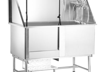 Blovi Free Standing Stainless Steel Grooming Bath – Tub with Steps and Left Sliding Door