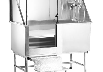 Blovi Free Standing Stainless Steel Grooming Bath – Tub with Steps and Left Sliding Door