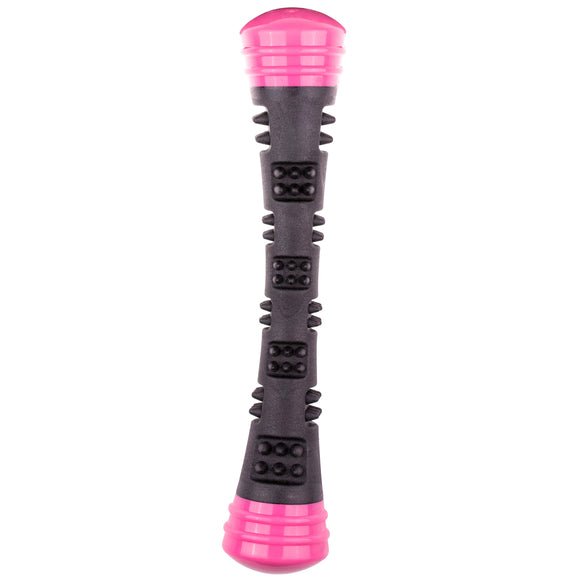 Dog Comets Meteor Pink Rubber Fetch Stick – Large Durable Toy with Protrusions and Dual Squeakers