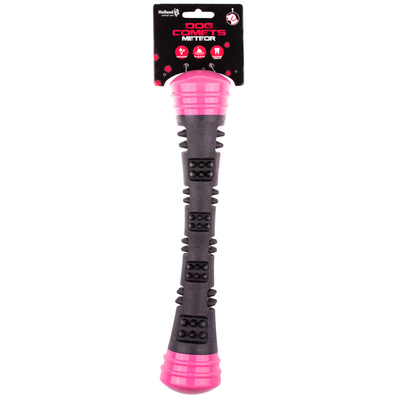 Dog Comets Meteor Pink Rubber Fetch Stick – Large Durable Toy with Protrusions and Dual Squeakers
