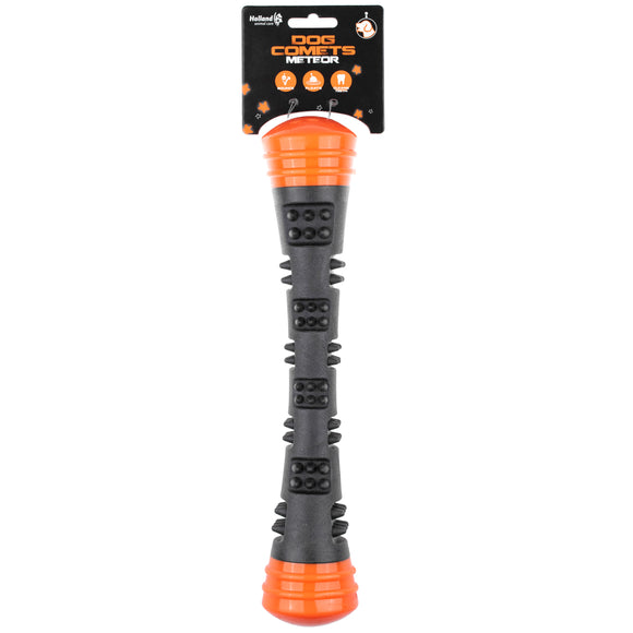 Dog Comets Meteor Orange Rubber Fetch Stick – Large Size, Textured with Dual Squeakers for Engaging Play