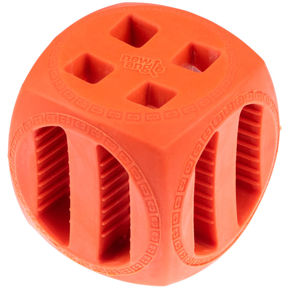 Dog Comets Pollux Rubber Treat Toy – 5.5cm Bouncing Cube, Durable Orange Design