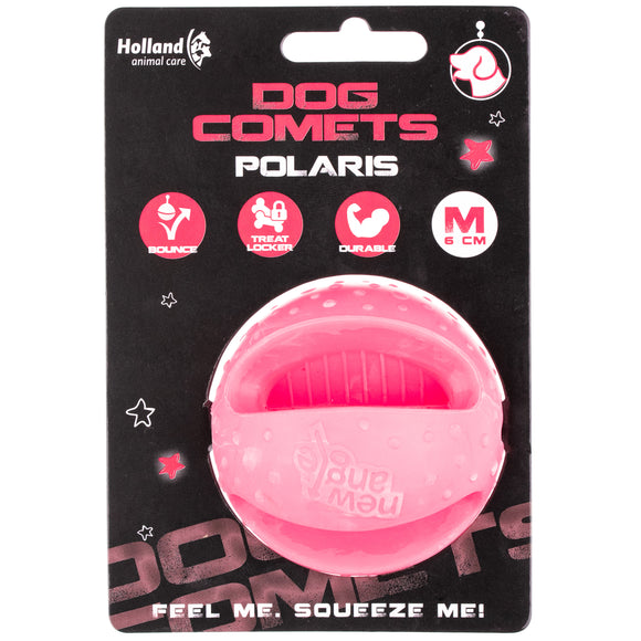 Dog Comets Polaris Rubber Bouncing Ball 6cm – Durable Treat-Dispensing Toy, Pink