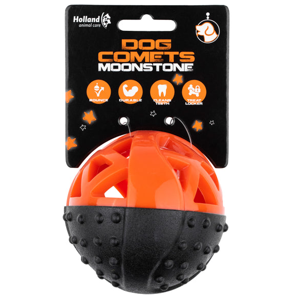 Dog Comets Moonstone Bouncy Treat Ball 9cm – Squeaker Toy, Durable Orange Design