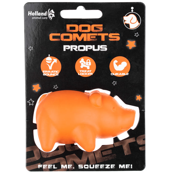 Dog Comets Propus 8cm Rubber Mini Fetch Toy – Orange Pig Design with Treat Hole