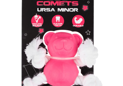 Dog Comets Ursa Minor Mini Fetch Toy – 7cm Rubber Teddy Bear with Ropes, Orange