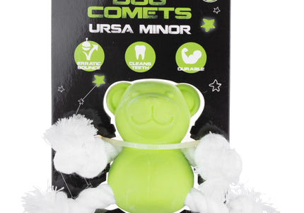 Dog Comets Ursa Minor Mini Fetch Toy – 7cm Rubber Teddy Bear with Ropes, Orange