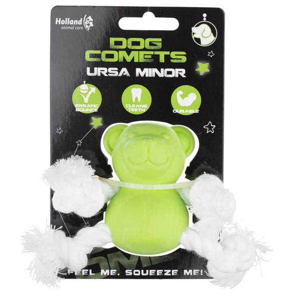 Dog Comets Ursa Minor Mini Fetch Toy – 7cm Rubber Teddy Bear with Ropes, Orange