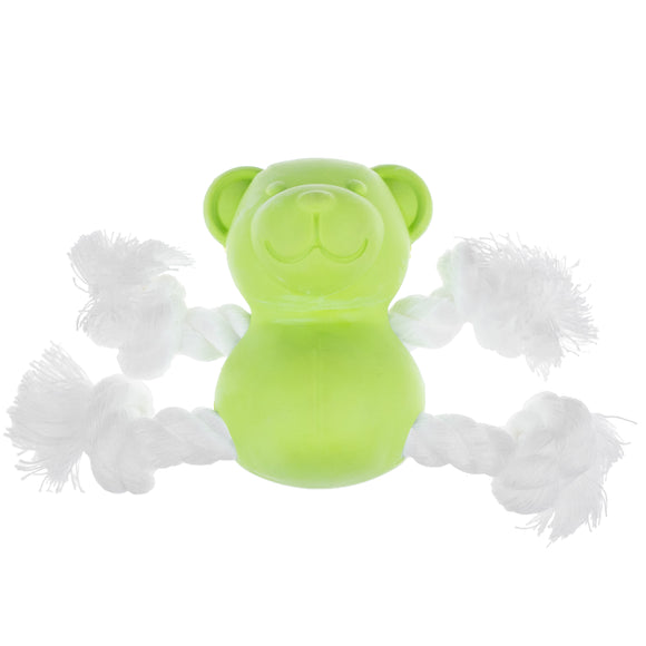 Dog Comets Ursa Minor Mini Fetch Toy – 7cm Rubber Teddy Bear with Ropes, Orange