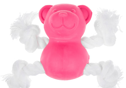 Dog Comets Ursa Minor Mini Fetch Toy – 7cm Rubber Teddy Bear with Ropes, Orange