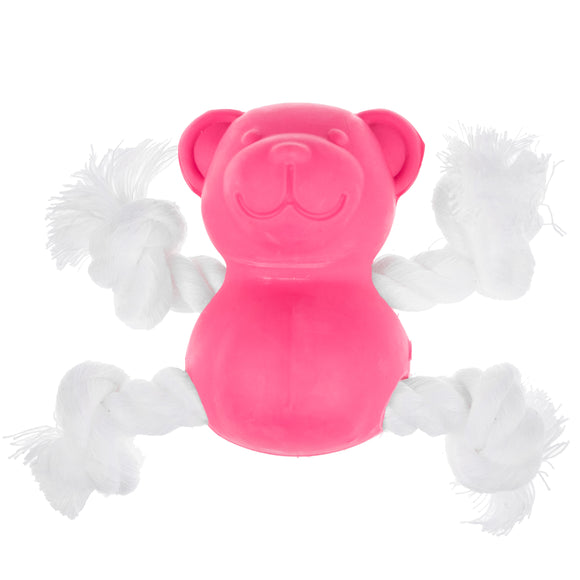 Dog Comets Ursa Minor Mini Fetch Toy – 7cm Rubber Teddy Bear with Ropes, Orange