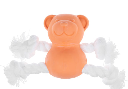 Dog Comets Ursa Minor Mini Fetch Toy – 7cm Rubber Teddy Bear with Ropes, Orange