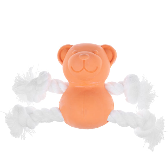 Dog Comets Ursa Minor Mini Fetch Toy – 7cm Rubber Teddy Bear with Ropes, Orange