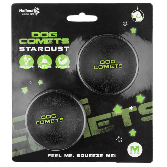 Dog Comets Stardust Rubber Ball Set – Floating Durable 6cm Black Balls, 2 Pack