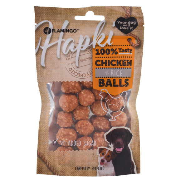 Flamingo Hapki Chicken & Rice Balls 75g – Tasty Bite-Sized Dog Treats with Real Chicken and Rice