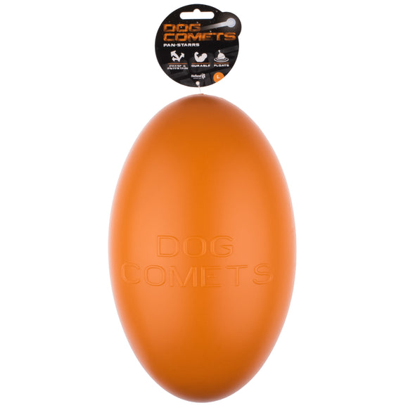 Dog Comets Pan-Stars Orange Rolling Ball – Hard Durable Egg-Shaped Toy, Medium Size