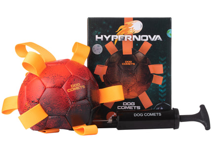 Dog Comets Hypernova Soccer Ball 15cm – Durable Orange Ball with Handles and Pump Included