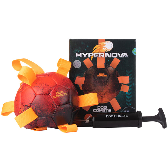 Dog Comets Hypernova Soccer Ball 15cm – Durable Orange Ball with Handles and Pump Included