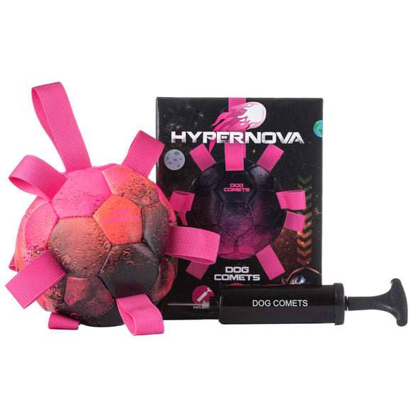 Dog Comets Hypernova Soccer Ball 15cm – Durable Orange Ball with Handles and Pump Included