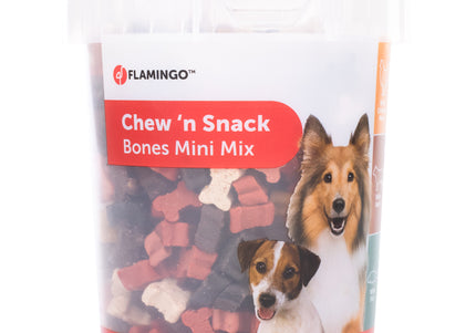 Flamingo Chew'n Snacks Mini Bones Mix 500g – Assorted Flavored Training Treats, Bite-Sized and Tasty