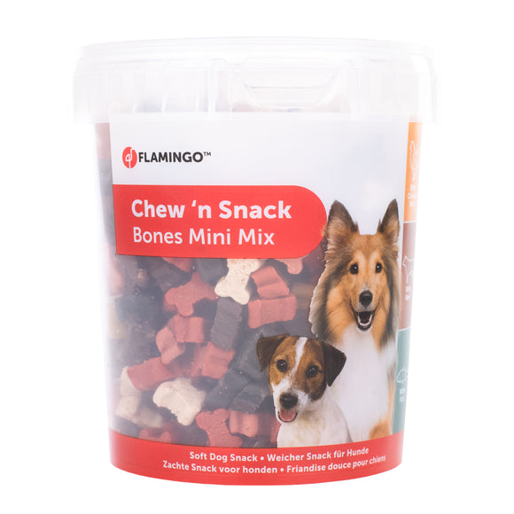Flamingo Chew'n Snacks Mini Bones Mix 500g – Assorted Flavored Training Treats, Bite-Sized and Tasty