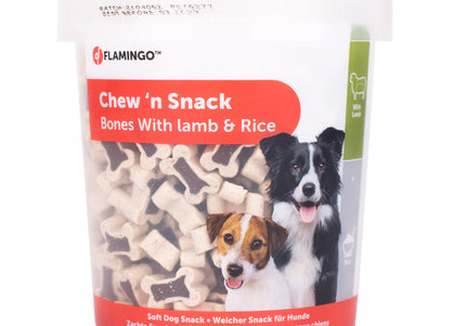 Flamingo Chew'n Snack Lamb and Rice Bones 500g – Tasty Training Treats, Protein-Rich Formula