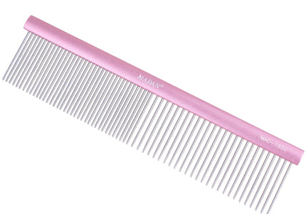 Madan Professional Light Comb 19cm – Lightweight Aluminum Handle, Mixed Tooth Spacing, 3.5cm Pins, Purple