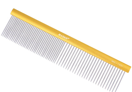 Madan Professional Light Comb 19cm – Lightweight Aluminum Handle, Mixed Tooth Spacing, 3.5cm Pins, Purple