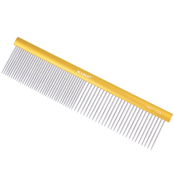 Madan Professional Light Comb 19cm – Lightweight Aluminum Handle, Mixed Tooth Spacing, 3.5cm Pins, Purple
