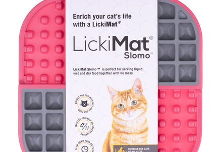 LickiMat Slomo Cat Licking Mat – Durable Hard Texture, Red, Promotes Slow Feeding