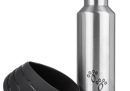 Flamingo Fin Portable Water Dispenser 750ml – Stainless Steel Bottle with Integrated Bowl