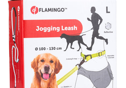 Flamingo Diran Jogging Leash Fluo – Shock-Absorbing Belt and Leash Set, Small Size