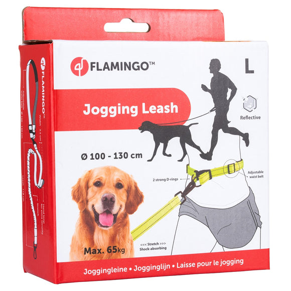 Flamingo Diran Jogging Leash Fluo – Shock-Absorbing Belt and Leash Set, Small Size
