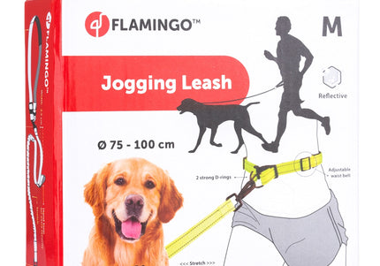 Flamingo Diran Jogging Leash Fluo – Shock-Absorbing Belt and Leash Set, Small Size