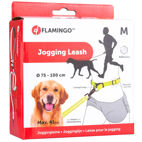 Flamingo Diran Jogging Leash Fluo – Shock-Absorbing Belt and Leash Set, Small Size