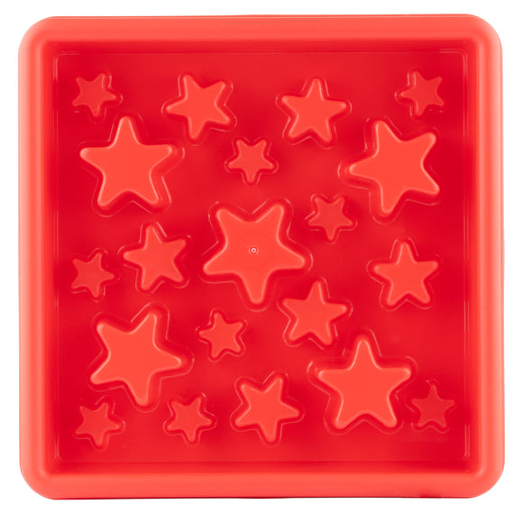 Eat Slow Live Longer Star Square Dog Bowl 30cm – Red, Anti-Gulping Design with Star Pattern