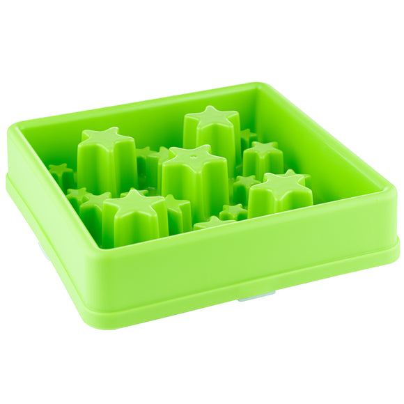 Eat Slow Live Longer Star Square Dog Bowl 30cm – Red, Anti-Gulping Design with Star Pattern