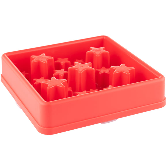 Eat Slow Live Longer Star Square Dog Bowl 30cm – Red, Anti-Gulping Design with Star Pattern