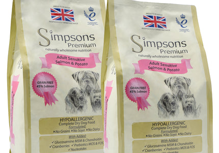 Simpsons Premium Adult Sensitive Salmon and Potato Dog Food – Hypoallergenic Formula, 2 x 12kg Bags