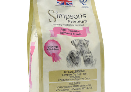 Simpsons Premium Adult Sensitive Salmon & Potato Dog Food – Hypoallergenic Formula, 12kg