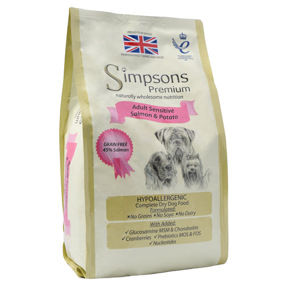 Simpsons Premium Adult Sensitive Salmon & Potato Dog Food – Hypoallergenic Formula, 12kg