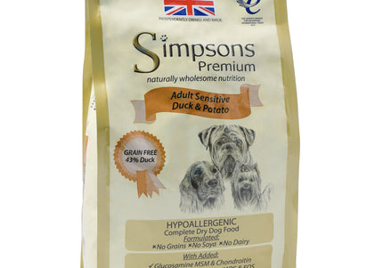 Simpsons Premium Adult Sensitive Duck and Potato Dog Food – Hypoallergenic, 12kg Bag