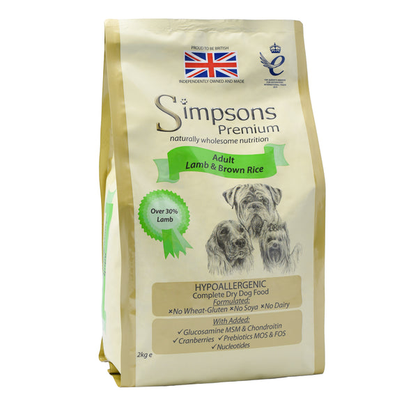 Simpsons Premium Adult Lamb & Brown Rice Dog Food – Natural Recipe, 2kg Bag