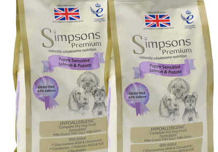 Simpsons Premium Puppy Sensitive Salmon and Potato Dry Food – Hypoallergenic Formula, 2 x 12kg Bags