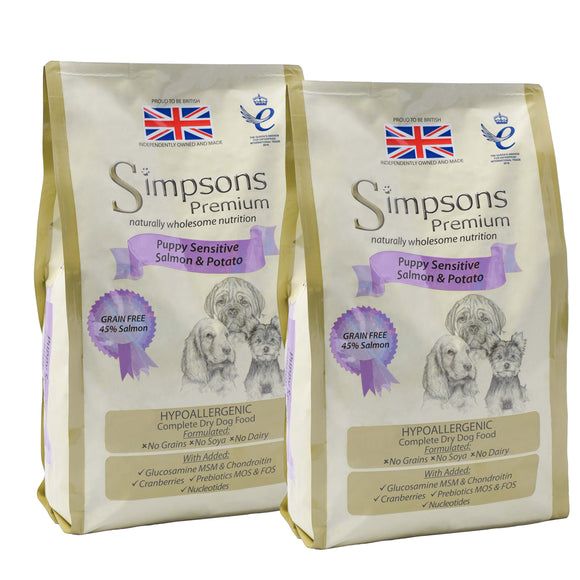 Simpsons Premium Puppy Sensitive Salmon and Potato Dry Food – Hypoallergenic Formula, 2 x 12kg Bags