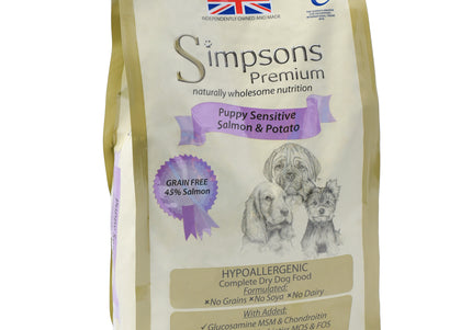 Simpsons Premium Puppy Sensitive Salmon and Potato Food – Hypoallergenic Formula, 12kg Bag