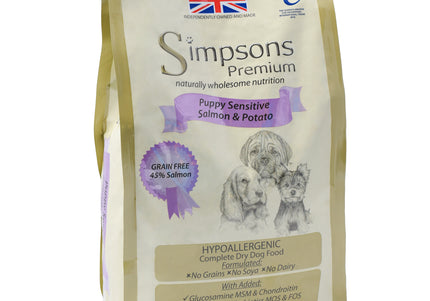 Simpsons Premium Puppy Sensitive Salmon & Potato – Hypoallergenic Dry Food with Omega Oils, 2kg