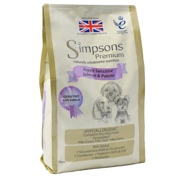 Simpsons Premium Puppy Sensitive Salmon & Potato – Hypoallergenic Dry Food with Omega Oils, 2kg