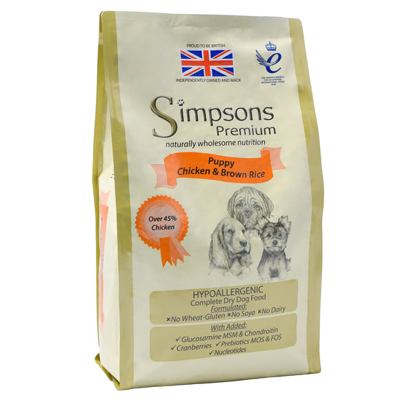 Simpsons Premium Puppy Chicken & Brown Rice – Complete Balanced Dry Food, 12kg Bag