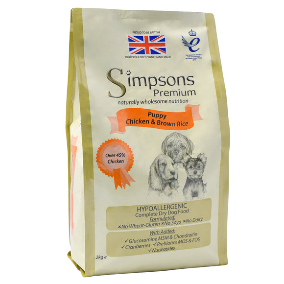 Simpsons Premium Puppy Chicken & Brown Rice – Complete Balanced Food, 2kg Bag